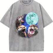 Three Otters Retro Otter Moon Vintage Washed T-Shirt in Gray