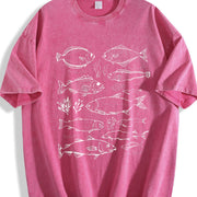 Fish Tattoo Retro Fisher Vintage Washed T-Shirt in Red