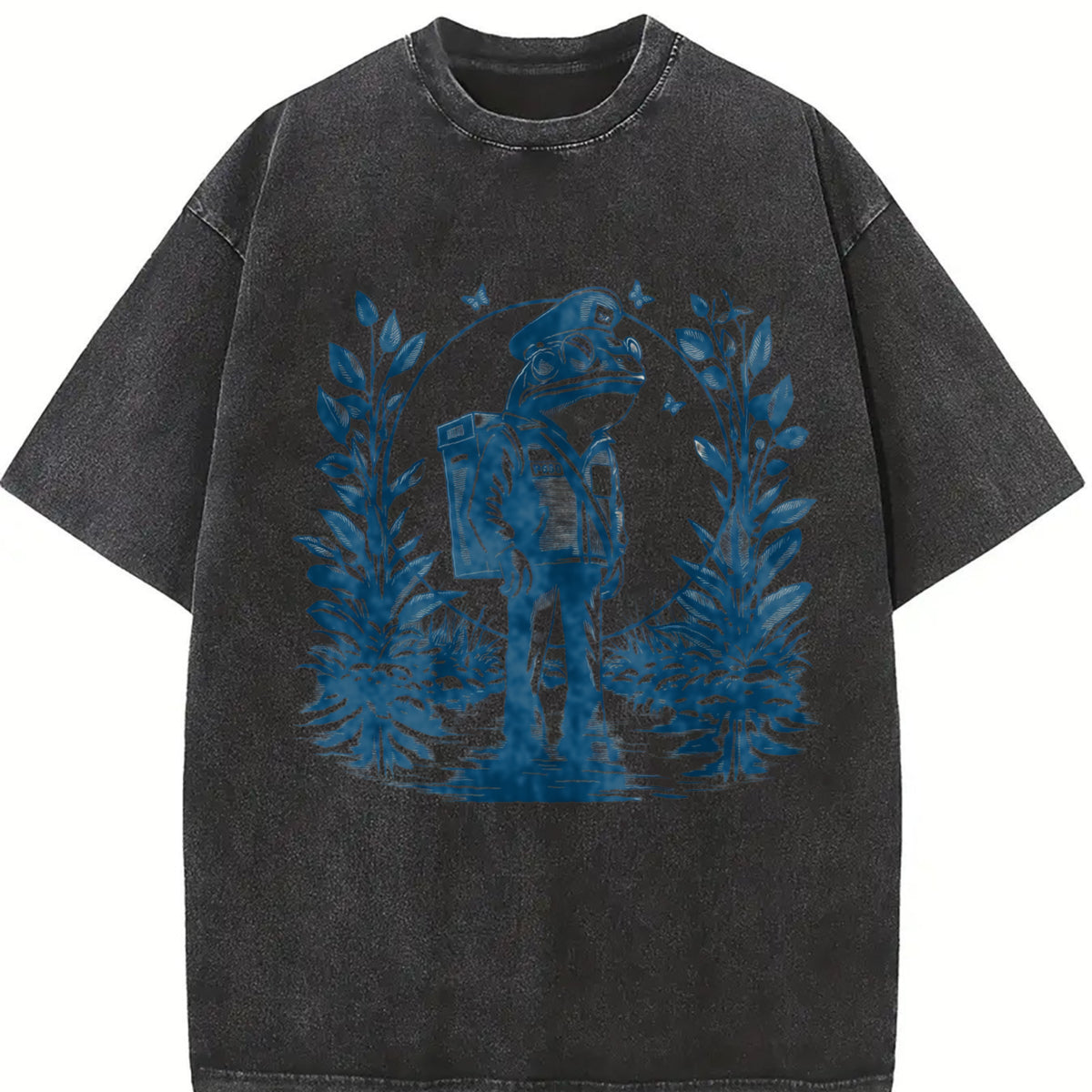 90s Tattoo Frog Mail Man Vintage Washed T-Shirt in Black