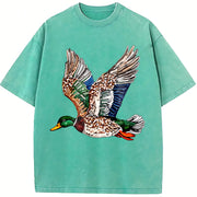 Faux Rhinestone Mallard Duck Flying : Hunting Lover vintage washed oversized T-shirt in Blue