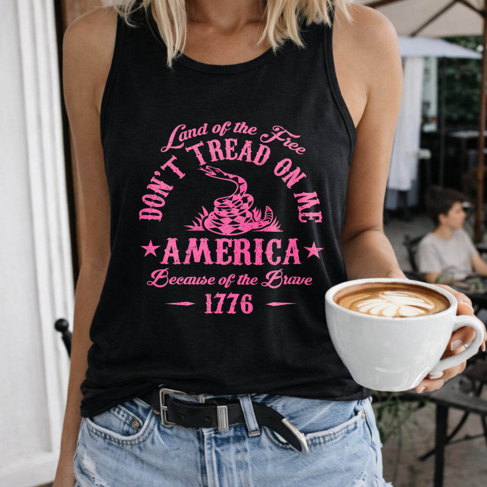 Patriotic 1776 Dont Tread on Me Snake Back Women's Color Cotton Tank Top in Black