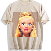 & Retro Doll with Doll Vintage Washed T-Shirt in Beige