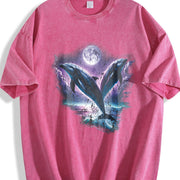Two Dolphins Moon Ocean Mystical Dolfin Vintage Washed T-Shirt in Red