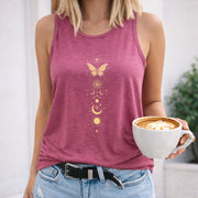 Celestial Butterfly and Moon Women's Color Cotton Tank Top in Red