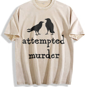 Bird Attempted Murder Crow Vintage Washed T-Shirt in Beige