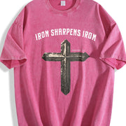 European and American New All-match and Distressed Vintage Washed T-Shirt in Red