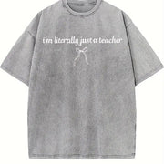 I'm Literally Just a Teacher Coquette Bow vintage washed oversized T-shirt in Gray