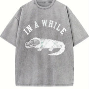 In a While Crocodile Sarcastic Croc for Classic Sarcastic Vintage Washed T-Shirt in Gray