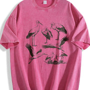 Stork Bird 90s Tattoo Vintage Washed T-Shirt in Red