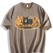 Cute Kitten Cat Lover Vintage Washed T-Shirt in Brown