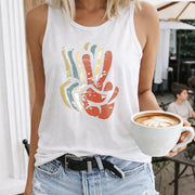 Colorful Abstract Hand Regular Women's Color Cotton Tank Top in White