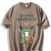 Hold on Partner I'm Overstimulated Vintage Washed T-Shirt in Brown