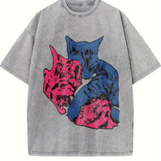 Cat Tv Girl Cat Album Cover Tv Girl vintage washed oversized T-shirt in Gray