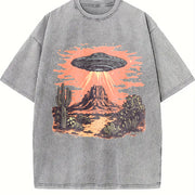 Retro UFO in Dessert Y2k Vintage Washed T-Shirt in Gray