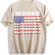 American Made Fishing Flag Vintage Washed T-Shirt in Beige