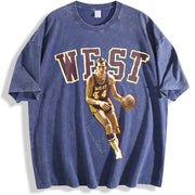 Jerry West Tribute The Logo Basketball Custom Fan Made Art vintage washed oversized T-shirt in Blue