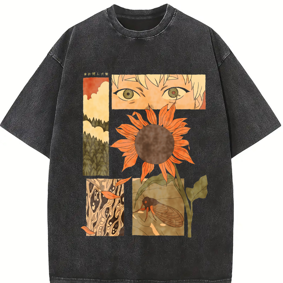 The Hikaru Died Cool Birthday Distressed Festive vintage washed oversized T-shirt in Black