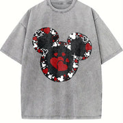 Mickey Inspired Floral Heart Vintage Washed T-Shirt in Gray