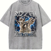 Rizz Em with the Tism Raccoon Vintage Washed T-Shirt in Gray
