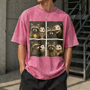 Possum & Raccoon Photobooth Selfie Vintage Washed T-Shirt in Red