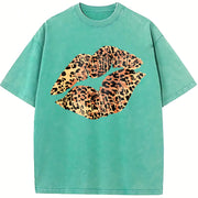 Stylish Leopard - - Soft Warm vintage washed oversized T-shirt in Blue