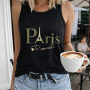 Paris Romantic Women's Color Cotton Tank Top in Black