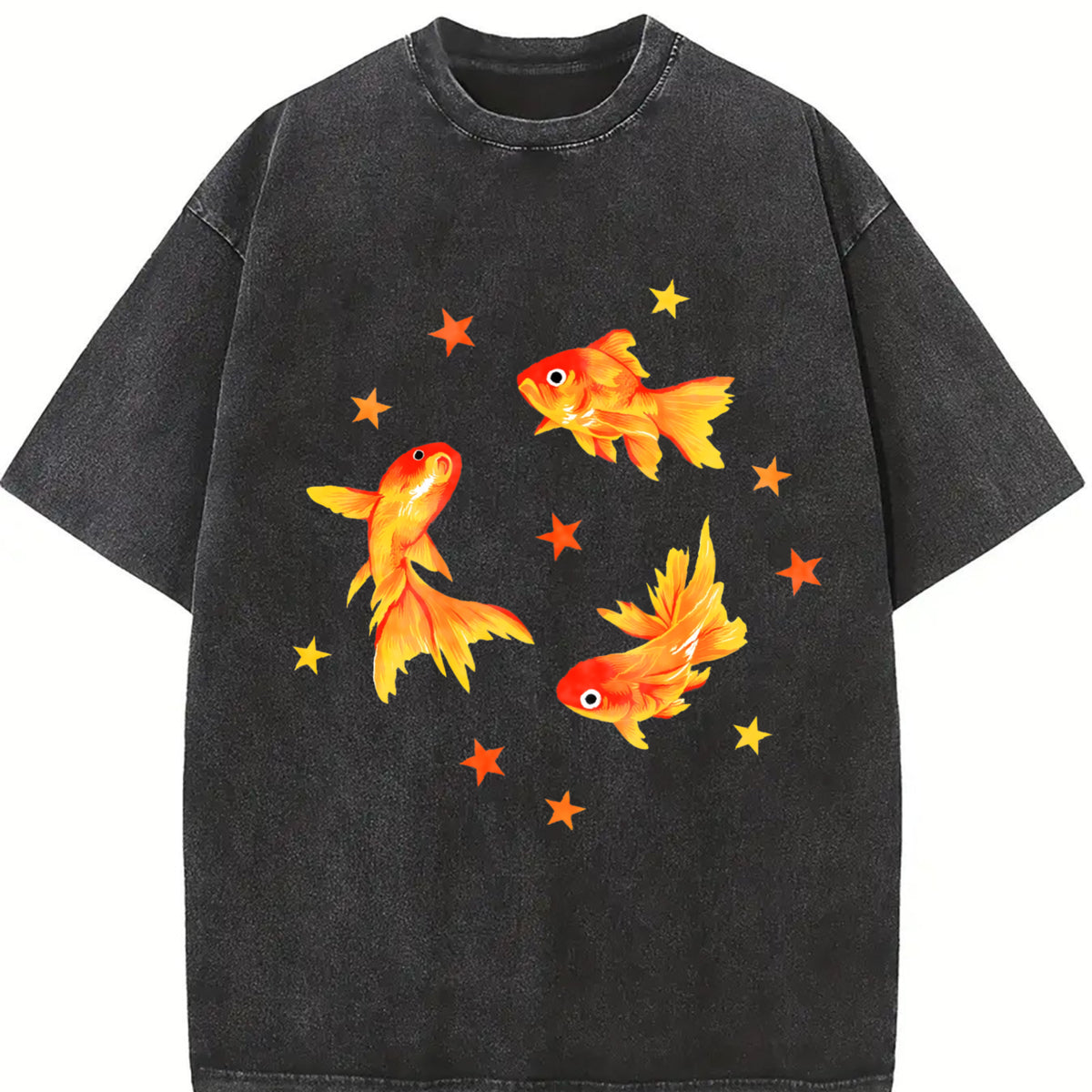 Goldfish. Short-sleeve. One-piece Vintage Washed T-Shirt in Black