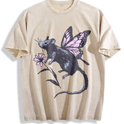 Rat Butterfly Wings Vintage Washed T-Shirt in Beige