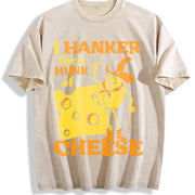 Cheese Meme Retro with Swiss Cheese & Smiling Wheel Vintage Washed T-Shirt in Beige