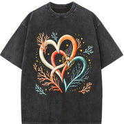 Interlocking Hearts Vintage Washed T-Shirt in Black