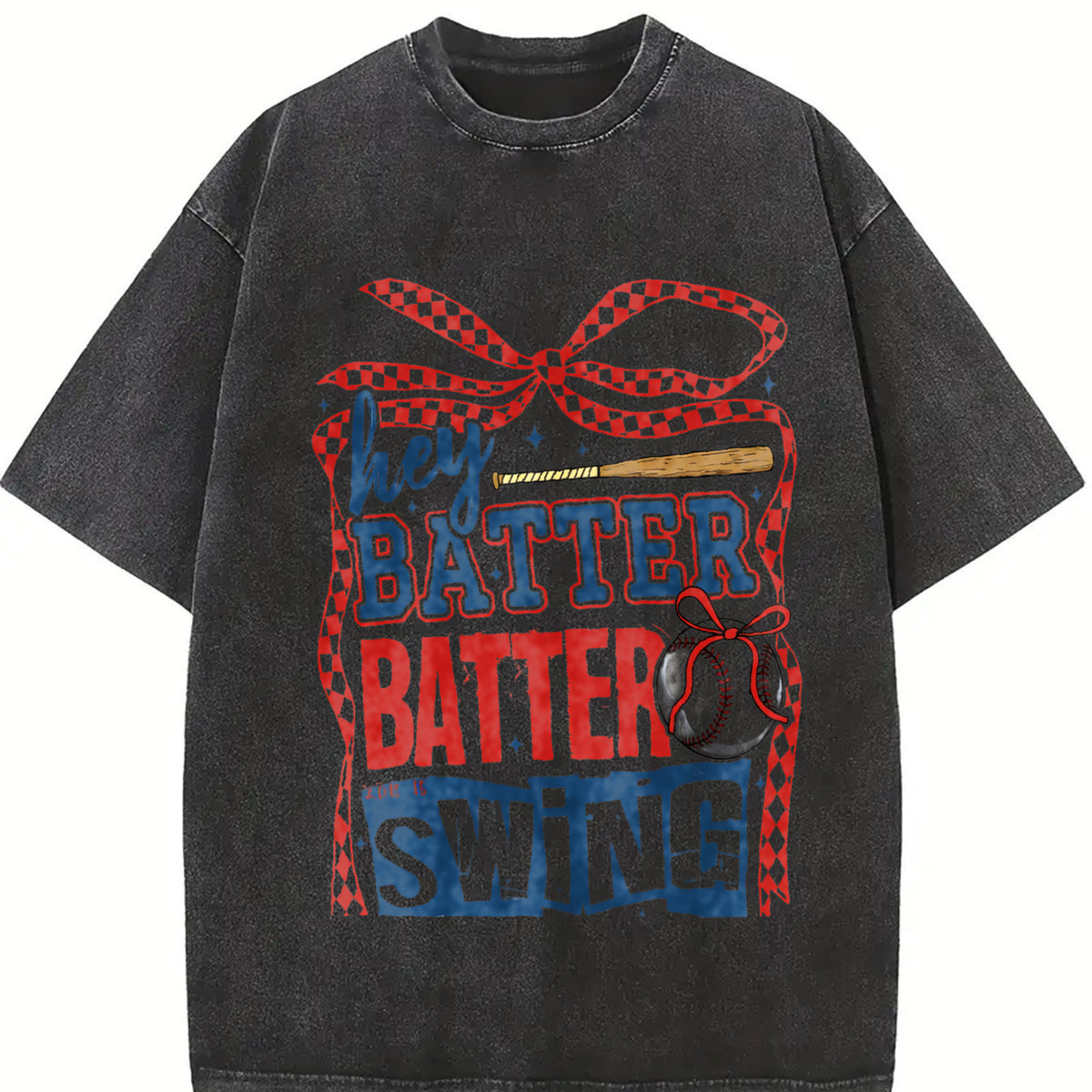 Retro Baseball Batter Swing Vintage Washed T-Shirt in Black