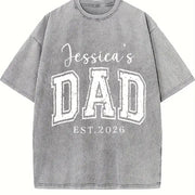Personalized Dad with Kid Name Vintage Washed T-Shirt in Gray