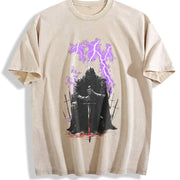 Medieval Knight Dark Fantasy Lightning Warrior Gothic Vintage Washed T-Shirt in Beige