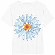 Blue Daisy Cotton T-Shirt in White