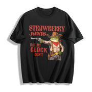 Strawberry Jams but My Glock Don't Frog Meme Western Cotton T-Shirt in Black