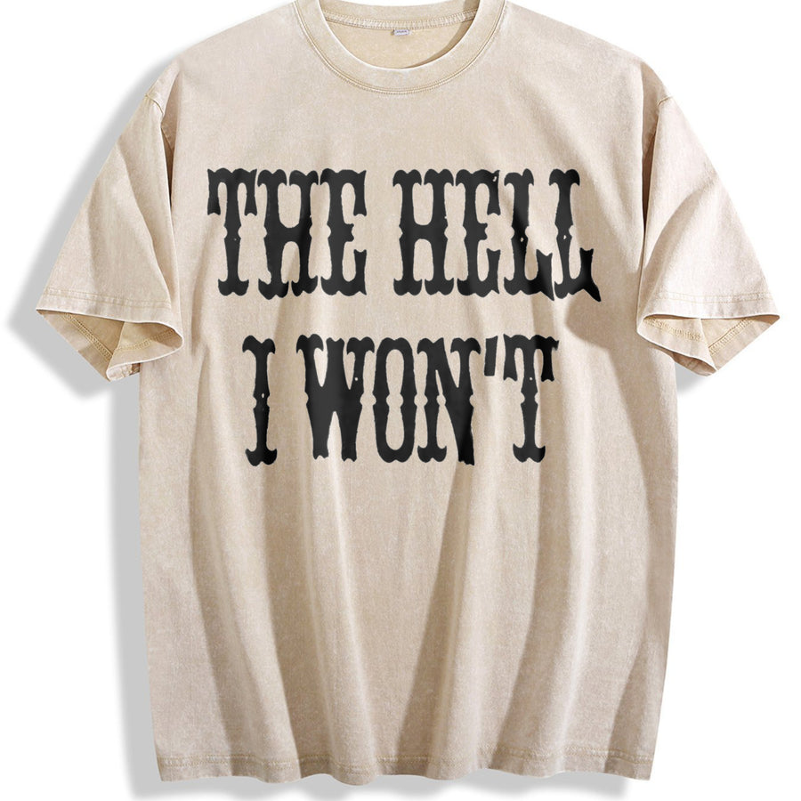 The Hell I Won't Quotes Country Girl Nashville Cowgirl vintage washed oversized T-shirt in Beige