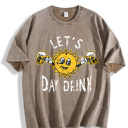 Lets Day Drink Drunken Sunny Booze Drinking for Ladies Vintage Washed T-Shirt in Brown