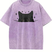 Cute Cat Black Cat Vintage Washed T-Shirt in Purple