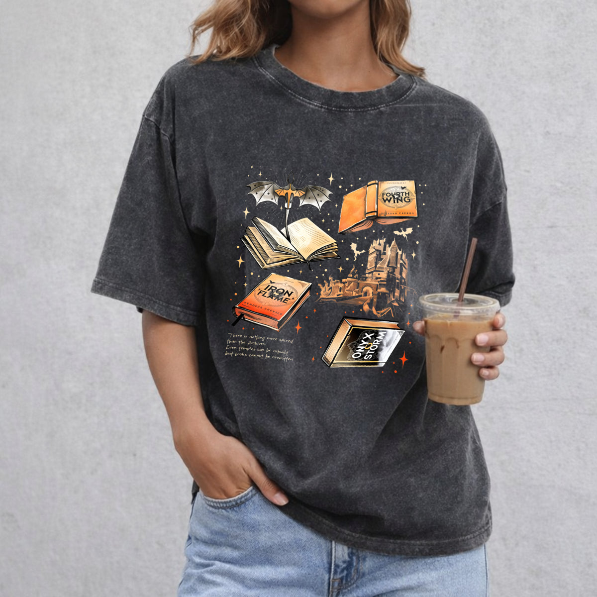 Fourth Wing Series For Fans vintage washed oversized T-shirt in Black