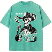 Cowboy Killers Skull Western vintage washed oversized T-shirt in Blue