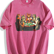 Poker Cats vintage washed oversized T-shirt in Red