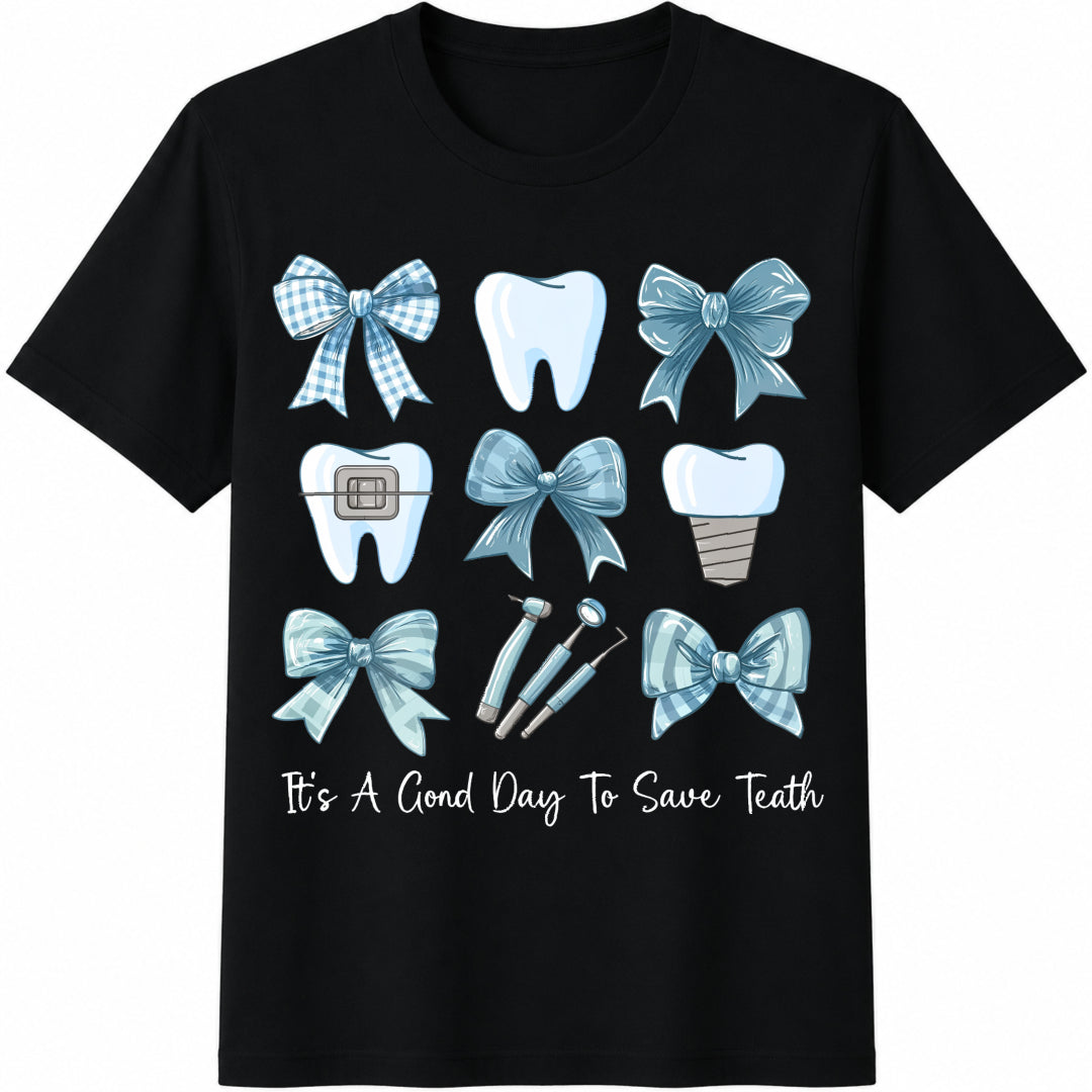 Custom Dental It's a Good Day to Save Teeth Cotton T-Shirt in Black