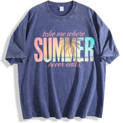 Take Me Where Never Ends Beach Coastal for Her vintage washed oversized T-shirt in Blue