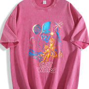 Cat Wars 90s Retro Space Cats ® Vintage Washed T-Shirt in Red