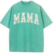 Floral Mama Strong Woman Vintage Washed T-Shirt in Blue