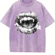 Grillz Lips Chain Sleeveless Vest Vintage Washed T-Shirt in Purple
