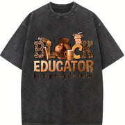 Black Educator I Am Black History Vintage Washed T-Shirt in Black