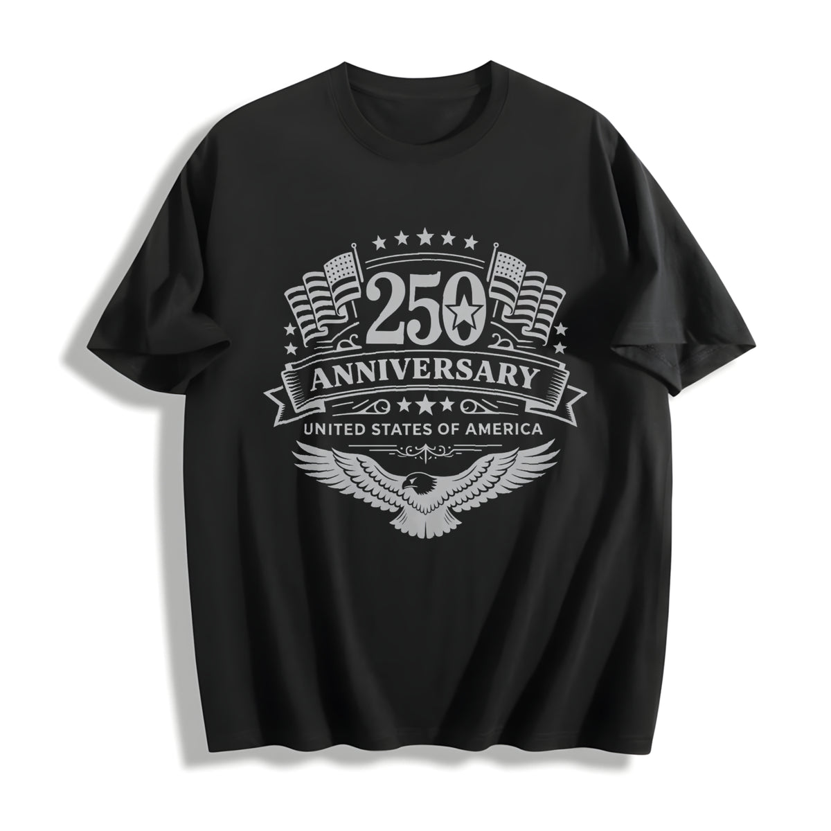 250th USA Anniversary Cotton T-Shirt in Black