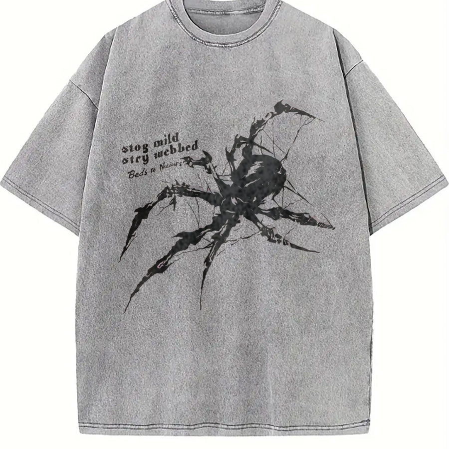 Stay Wild Spider Vintage Washed T-Shirt in Gray