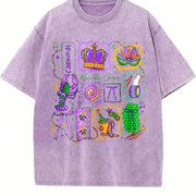 Mardi Gras Doodle Icons Vintage Washed T-Shirt in Purple